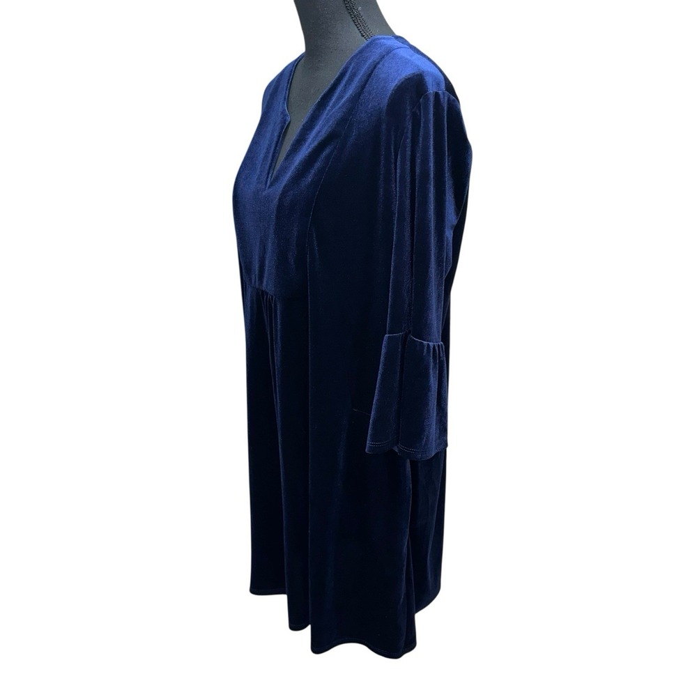Jude Connally Kerry Velvet Navy Blue Dress Size XL 3/4 Bell Sleeves Pockets - Picture 3 of 9